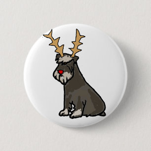Funny Schnauzer met Reindeer Antlers Kerstmis Ronde Button 5,7 Cm