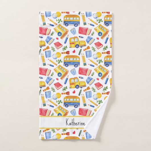 Funny School Bus Retourner À L'École Nom Motif (Serviette à main)