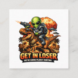 Funny Sci-Fi Fantasy Meme Art, Alien Riding Dinosa Vierkante Visitekaartje