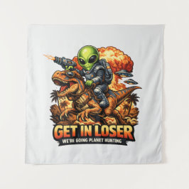 Funny Sci-Fi Fantasy Meme Art, Alien Riding Dinosa Wandkleed