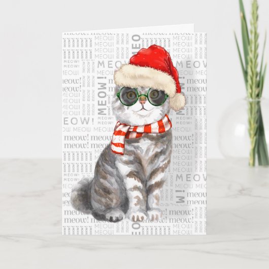 Funny Scottish Fold Kerstkat Kaart (Voorkant)