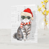 Funny Scottish Fold Kerstkat Kaart (Gele Bloem)