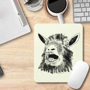 Funny Screaming Goat Drawing Quirky Animal Art Muismat
