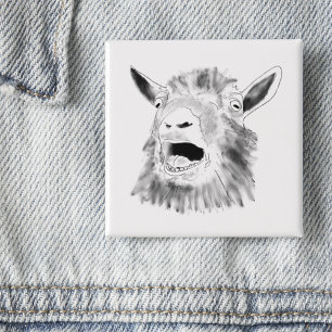 Funny Screaming Goat Drawing Quirky Animal Art Vierkante Button 5,1 Cm