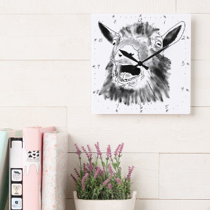 Funny Screaming Goat Drawing Quirky Animal Art Vierkante Klok