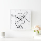 Funny Screaming Goat Drawing Quirky Animal Design Vierkante Klok (Huis)