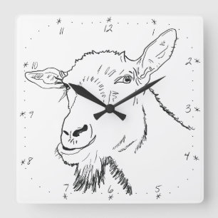 Funny Screaming Goat Drawing Quirky Animal Design Vierkante Klok