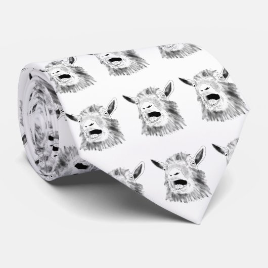 Funny Screaming Goat Tekenen zwart-wit Stropdas (Opgerold)