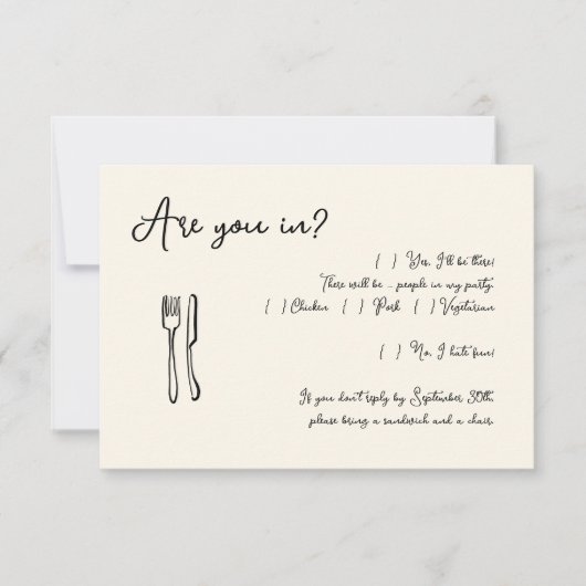 Funny Script Invitation Reply Kaart Invoegen (Voorkant)