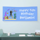 Funny scuba diver en vis zee creatures birthday spandoek (Beurs)