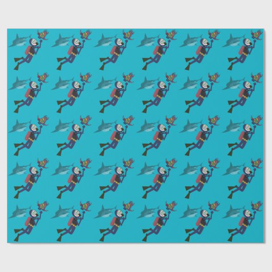 FUNNY SCUBA DIVER UNDERWATER, ZEE TURTLE + SHARK CADEAUPAPIER (Vlak)