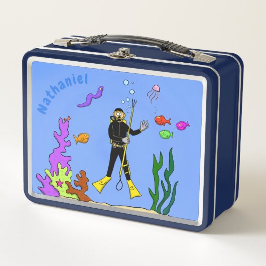 Funny scuba-duiker en cartoon van zee (Voorkant)