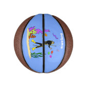 Funny scuba-duiker en cartoon van zee basketbal (Verticaal)