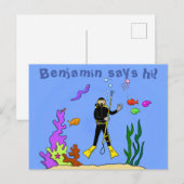 Funny scuba-duiker en cartoon van zee briefkaart (Voorkant / Achterkant)