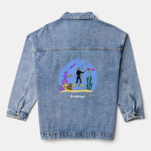 Funny scuba-duiker en cartoon van zee denim jacket