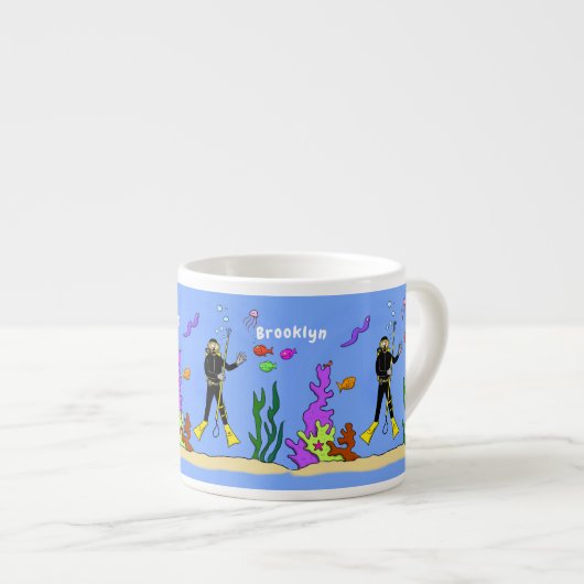 Funny scuba-duiker en cartoon van zee espresso kop (Voorkant rechts)