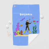 Funny scuba-duiker en cartoon van zee golfhanddoek (Insitu)
