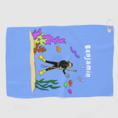 Funny scuba-duiker en cartoon van zee golfhanddoek (Horizontaal)