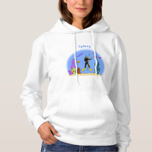 Funny scuba-duiker en cartoon van zee hoodie