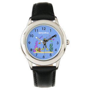 Funny scuba-duiker en cartoon van zee horloge