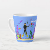 Funny scuba-duiker en cartoon van zee latte mok (Linkerhoek)
