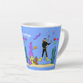 Funny scuba-duiker en cartoon van zee latte mok (Rechterhoek)
