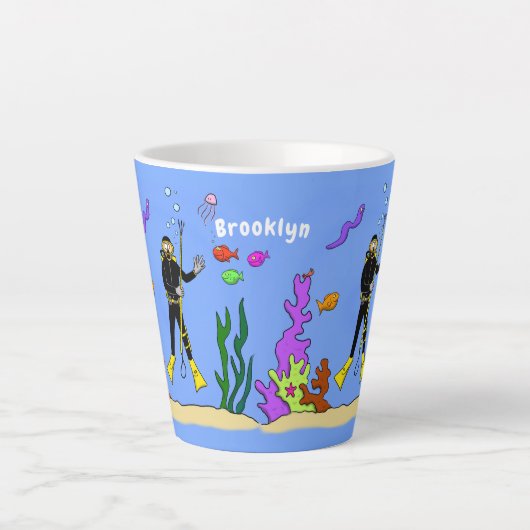 Funny scuba-duiker en cartoon van zee latte mok (Voorkant)