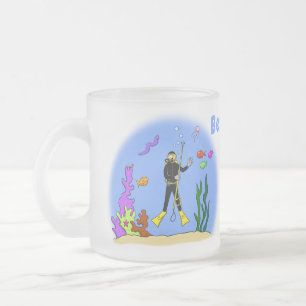 Funny scuba-duiker en cartoon van zee matglas koffiemok