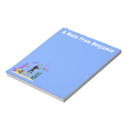 Funny scuba-duiker en cartoon van zee notitieblok (Gedraaid)