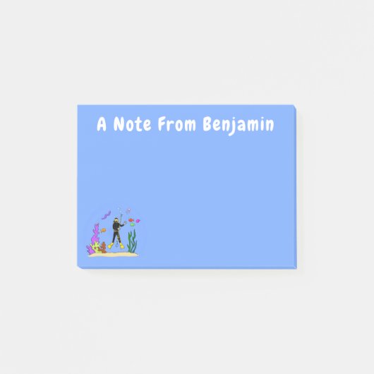 Funny scuba-duiker en cartoon van zee post-it® notes (Voorkant)