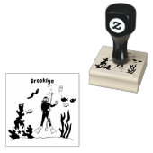 Funny scuba-duiker en cartoon van zee 	rubberstempel (Gestempeld)