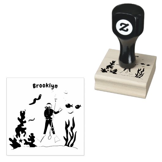 Funny scuba-duiker en cartoon van zee rubberstempel (Gestempeld)
