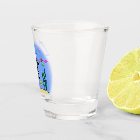 Funny scuba-duiker en cartoon van zee shot glas (Rechts)