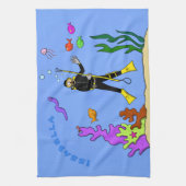 Funny scuba-duiker en cartoon van zee theedoek (Verticaal)