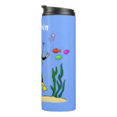 Funny scuba-duiker en cartoon van zee thermosbeker (Geroteerd rechts)