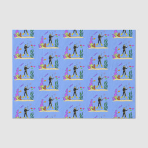 Funny scuba-duiker en cartoon van zee tissuepapier