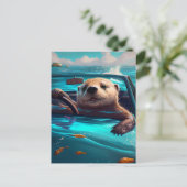 Funny Sea Otter Driving on Water Carte postale (Debout devant)