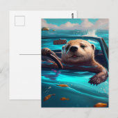 Funny Sea Otter Driving on Water Carte postale (Devant / Derrière)