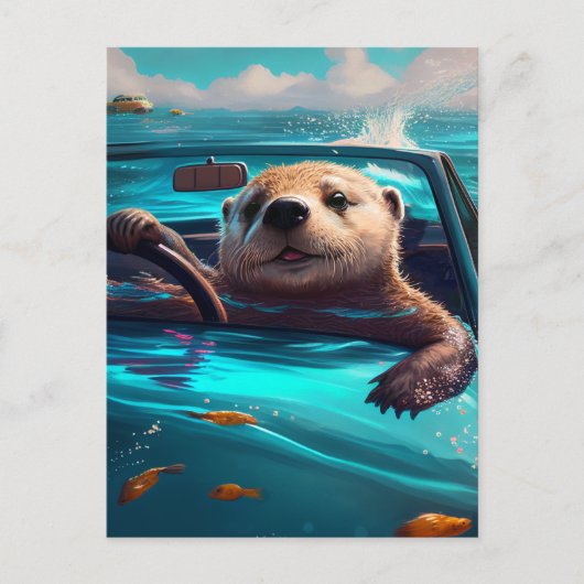 Funny Sea Otter Driving on Water Carte postale (Devant)