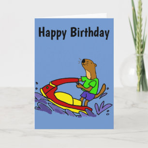Funny Sea Otter Riding Jet Ski Cartoon Kaart