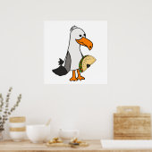 Funny Seagull Bird eet Taco Cartoon Poster (Keuken)