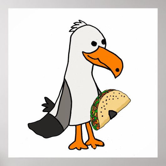 Funny Seagull Bird eet Taco Cartoon Poster (Voorkant)