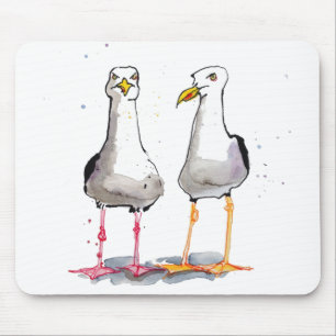 Funny seagull ink tekening — komische zeegarens muismat