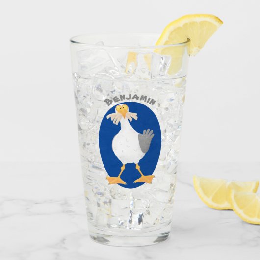 Funny seagull met Franse frieten cartoon Glas (Achterkant ijs)