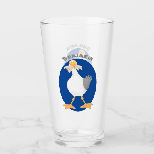 Funny seagull met Franse frieten cartoon Glas (Voorkant)
