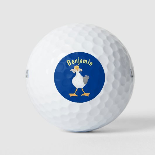 Funny seagull met Franse frieten cartoon Golfballen (Voorkant)