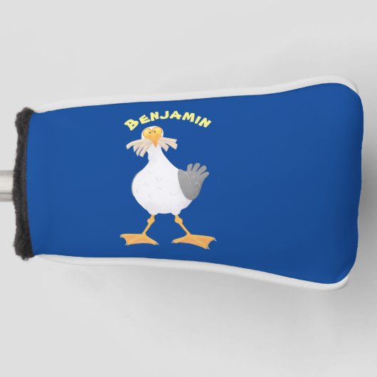 Funny seagull met Franse frieten cartoon Golfheadcover (Voorkant)