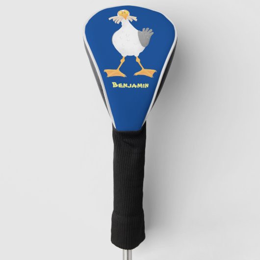 Funny seagull met Franse frieten cartoon Golfheadcover (Voorkant)