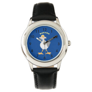 Funny seagull met Franse frieten cartoon Horloge