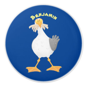 Funny seagull met Franse frieten cartoon Keramische Knop